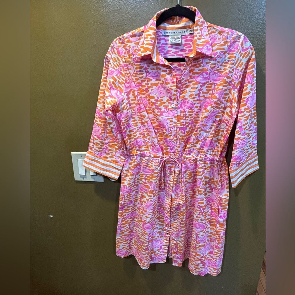 Gretchen Scott Designs Pink & Orange Button-Front Shirt Dress